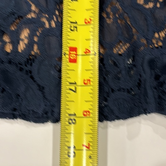 City Studio Navy Fit & Flare Dress Mini Tan w Navy Lace Overlay Juniors Size 7 - Picture 9 of 14